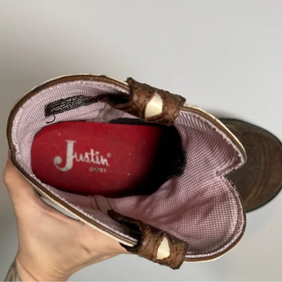 Justin Gypsy Brown Leather Western Boots Size 7.5 - Picture 5 of 11